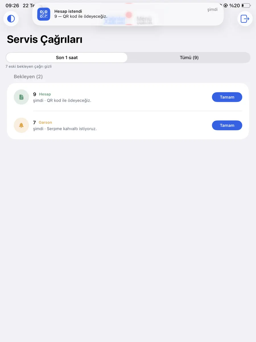 Bill-requested banner notification appearing at the top of the iPad app